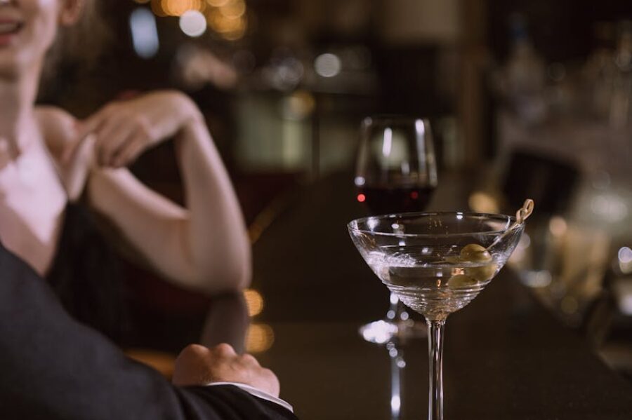 couple having drinks at the bar counter